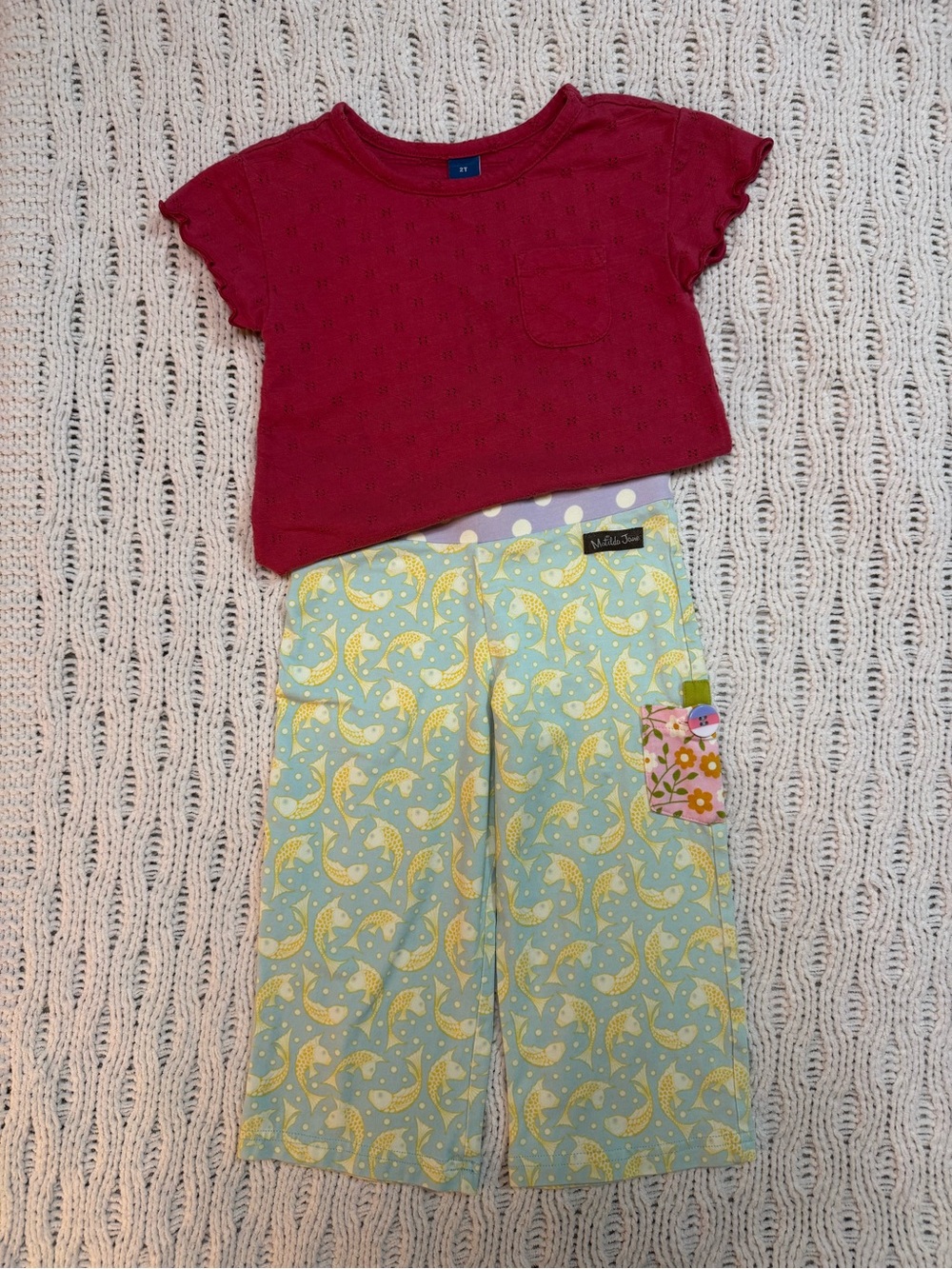 2T Set: Matilda Jane Koi Fish pants and Old Navy eyelet top